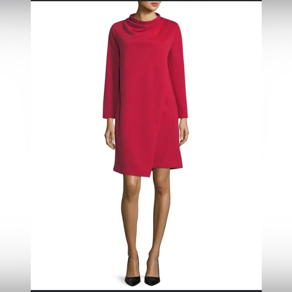 Joan Vass‎ Long-Sleeve Drape-Front Knit Dress size Medium/Large NEW